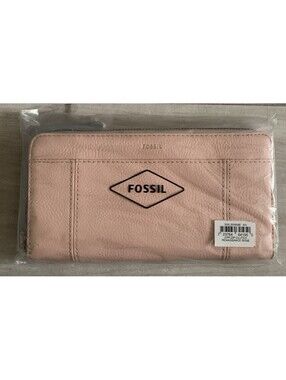FOSSIL RFID JORI ZIP CLUTCH WRISTLET LEATHER WALLET Renaissance Rose Pink New